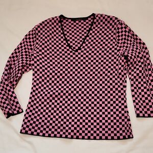 Cyrus Pink and Black Checkered Knit Top Sz M